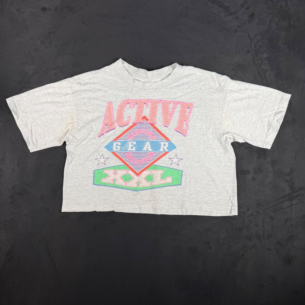 90s Women Trends Active Gear XXL Graphic Cropped T-Shirt Gray OS
